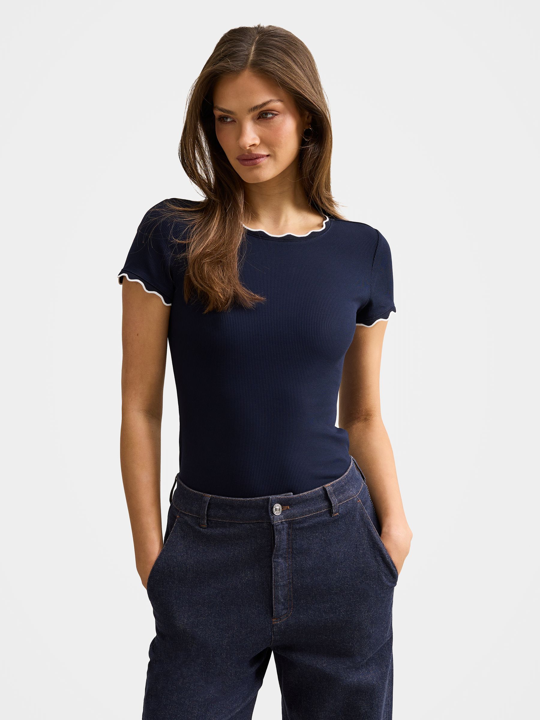 Buy Forever New Blue Rebecca Scallop Trim T-Shirt from Next Hong Kong