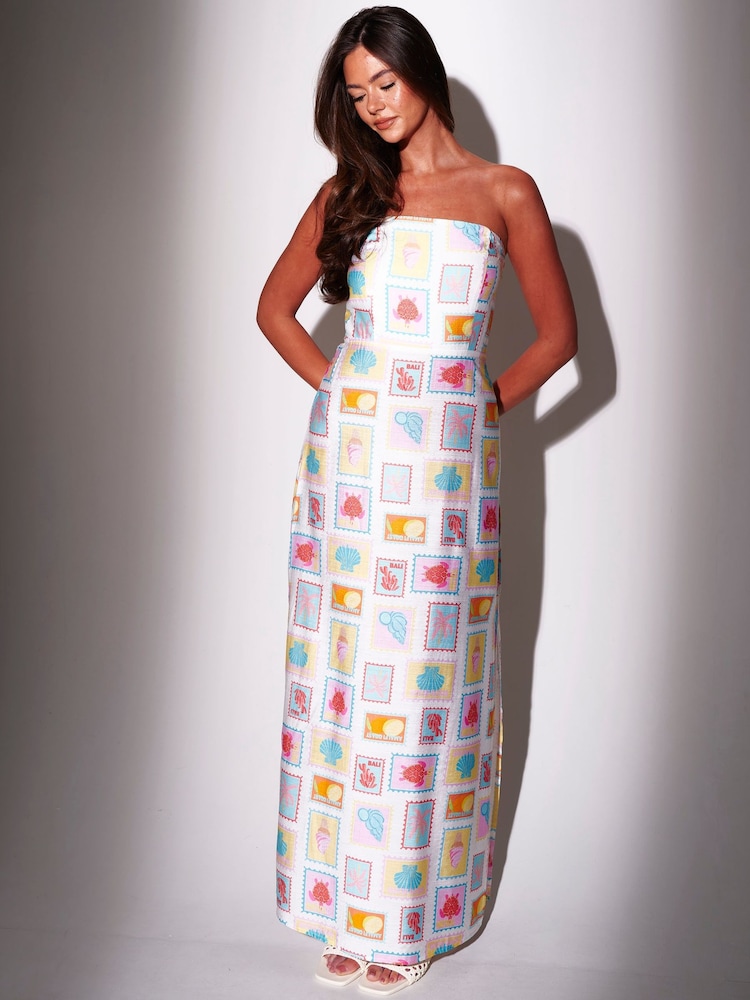 South Beach White Postcard Printed Bandeau Maxi Dress - Image 1 of 6