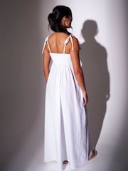 South Beach White Embroidered Flower Tie Shoulder Maxi Dress - Image 2 of 5