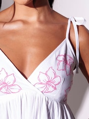 South Beach White Embroidered Flower Tie Shoulder Maxi Dress - Image 5 of 5