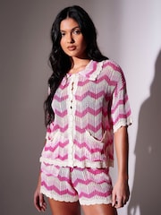 South Beach Pink Knitted Crochet Chevron Beach Shorts - Image 4 of 5