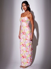 South Beach Pink Retro Printed Sequin Strappy Maxi Dress - Image 1 of 5