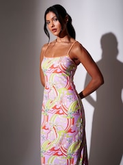 South Beach Pink Retro Printed Sequin Strappy Maxi Dress - Image 4 of 5