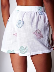 South Beach White Sequin Seashell Embroidered Beach Shorts - Image 2 of 5