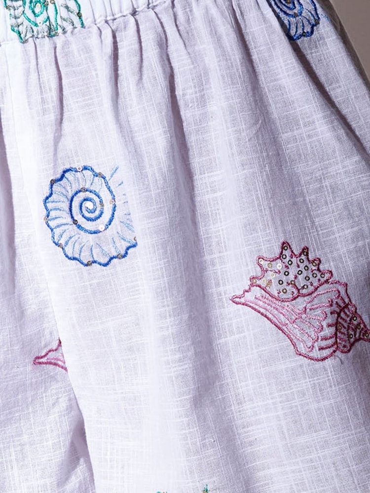 South Beach White Sequin Seashell Embroidered Beach Shorts - Image 5 of 5 South Beach White Sequin Seashell Embroidered Beach Shorts - Image 5 of 5