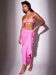 South Beach Pink Crinkle Viscose Fringed Sarong Cover-Up - Image 1 of 4