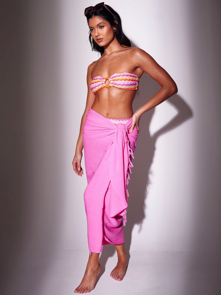 South Beach Pink Crinkle Viscose Fringed Sarong Cover-Up - Image 1 of 4
