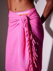 South Beach Pink Crinkle Viscose Fringed Sarong Cover-Up - Image 4 of 4