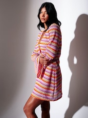 South Beach Pink Chevron Crochet Flare Sleeve Beaded Trim Mini Kaftan - Image 4 of 4