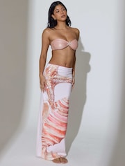 South Beach Pink Sequin Overlay Seashell Printed Maxi Skirt - Image 5 of 6