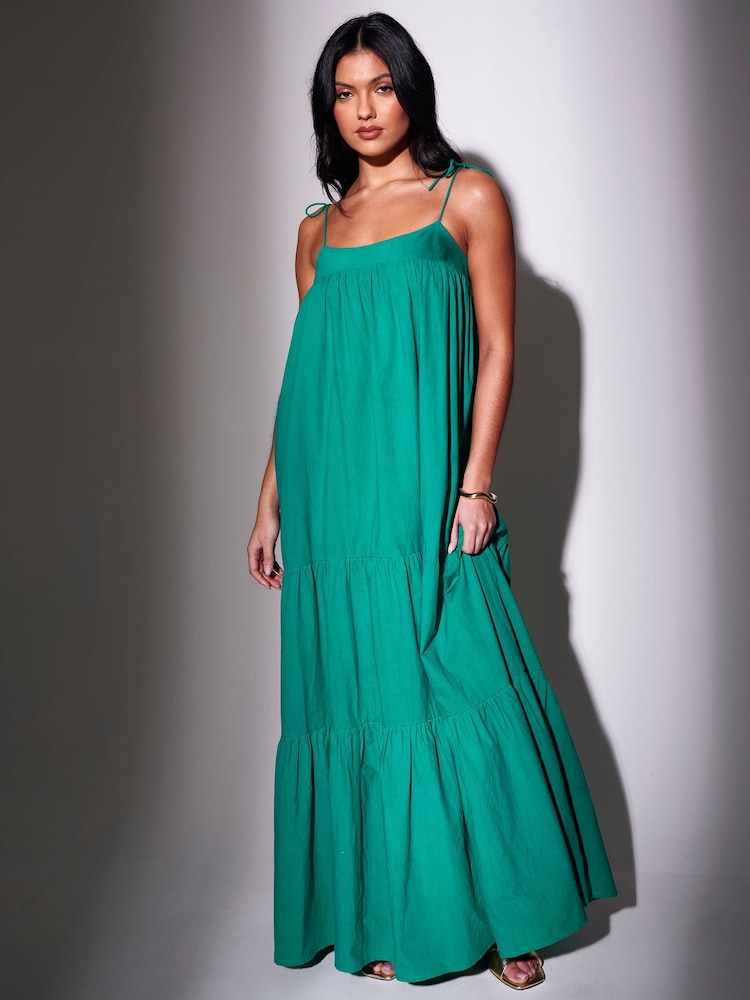 bright green cup detail strappy tiered maxi dress Womens South Beach Green Strappy Tiered Maxi Dress US 12
