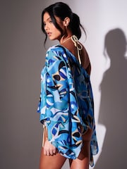 Azul - Poncho transparente con estampado de remolinos de South Beach para la playa. - Imagen 2 de 6