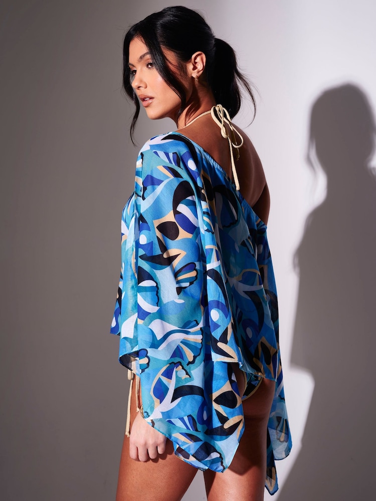 Azul - Poncho transparente con estampado de remolinos de South Beach para la playa. - Imagen 2 de 6