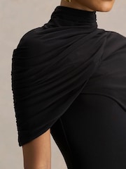 Club L London Black Enchant Asymmetric Twisted Cape Midi Dress - Image 3 of 5