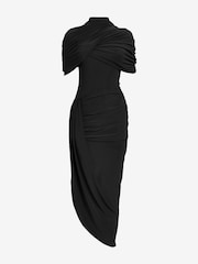 Club L London Black Enchant Asymmetric Twisted Cape Midi Dress - Image 8 of 8