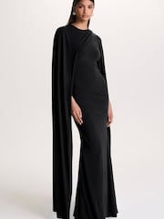 Club L London Black Magdelena Asymmetric Cape Maxi Dress - Image 4 of 6