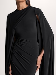 Club L London Black Magdelena Asymmetric Cape Maxi Dress - Image 5 of 6