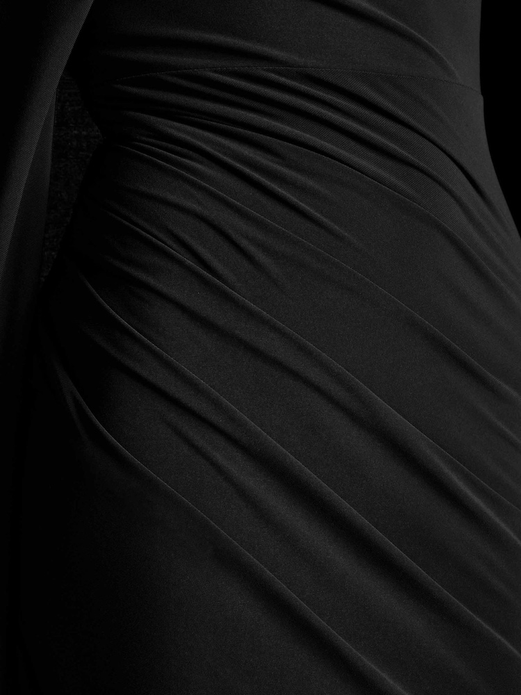 Club L London Black Magdelena Asymmetric Cape Maxi Dress - Image 6 of 6