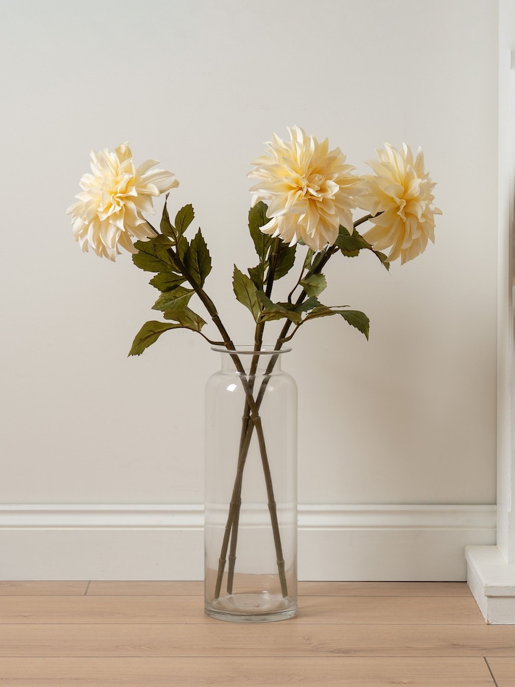 Scottish Everlastings Ltd Cream Artificial Dalia Flower Stems 3 Pack - Image 1 of 3 Scottish Everlastings Ltd Cream Artificial Dalia Flower Stems 3 Pack - Image 1 of 3