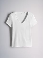 The Set 3 Pack Ribbed V-Neck T-Shirts Black/Chocolate Brown/White - Image 2 of 6