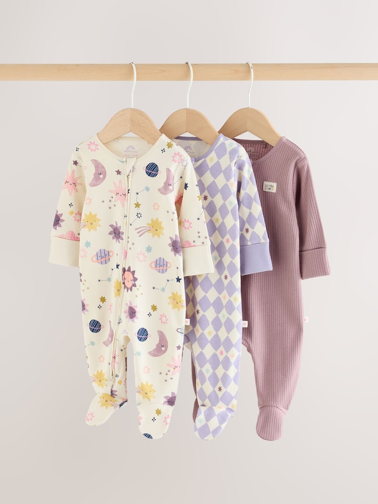 Purple Space Print - Beba Sleepsuits 3 Pack (0mths-3god) - Slika 1 od 13 Purple Space Print - Beba Sleepsuits 3 Pack (0mths-3god) - Slika 1 od 13