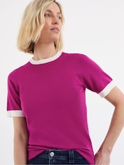 JD Williams Contrast Tipping Half Sleeve Knitted T-Shirt - 4的图像1｝