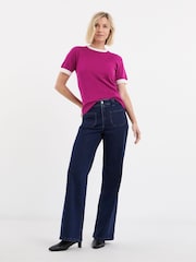 JD Williams Contrast Tipping Half Sleeve Knitted T-Shirt - 4的图像4｝