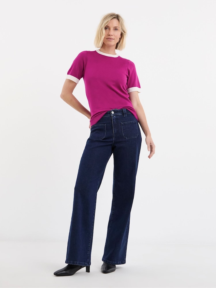 JD Williams Contrast Tipping Half Sleeve Knitted T-Shirt - 4的图像4｝