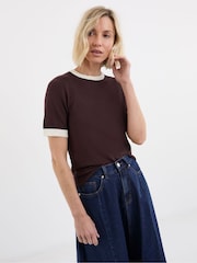 JD Williams Contrast Tipping Half Sleeve Knitted T-Shirt - Imaginea 1 din 4