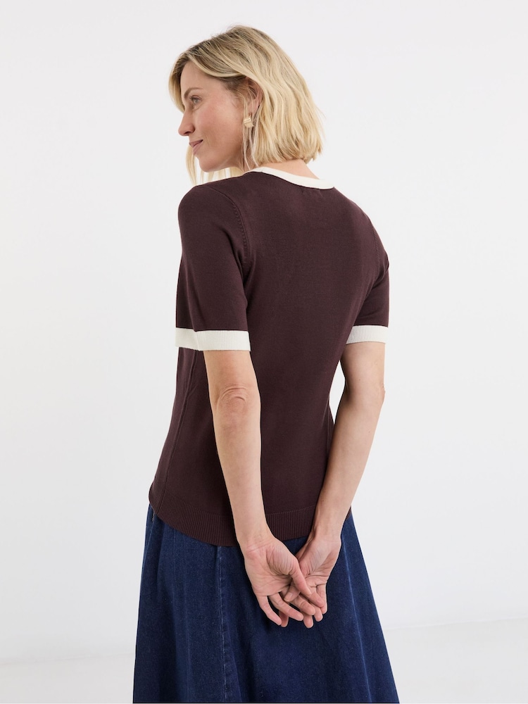 JD Williams Contrast Tipping Half Sleeve Knitted T-Shirt - Imaginea 2 din 4