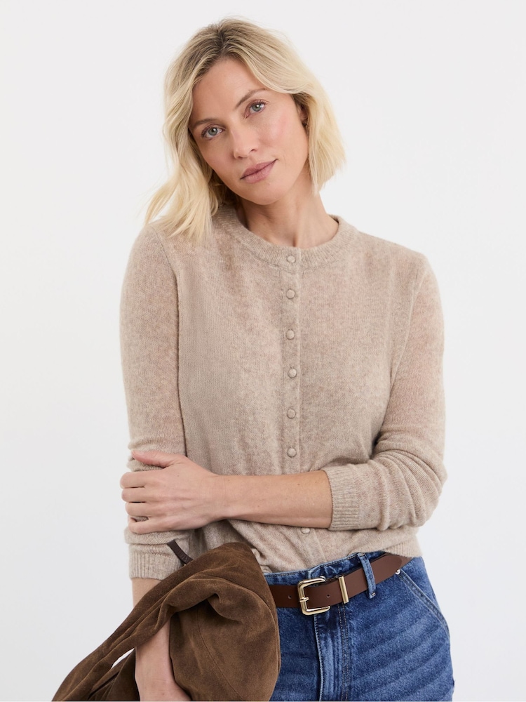 JD Williams Nude Sheer Crew Neck Cardigan - Image 1 of 4