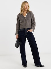 JD Williams Brown Wide Sleeve V-Neck Cardigan - Image 1 of 4