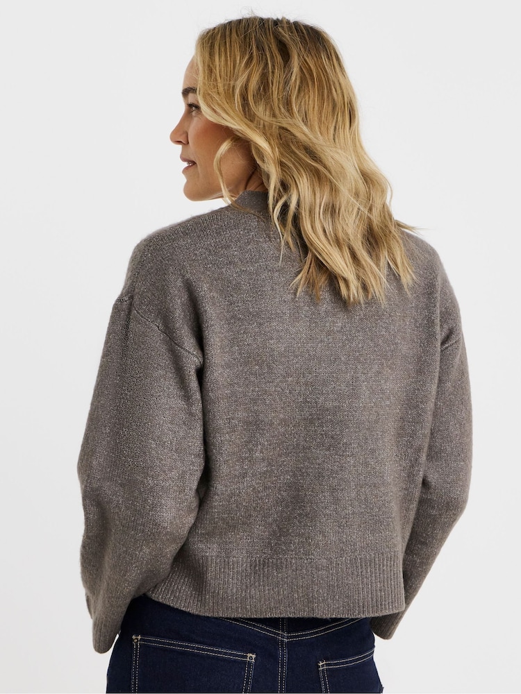 JD Williams Brown Wide Sleeve V-Neck Cardigan - Image 2 of 4