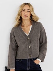 JD Williams Brown Wide Sleeve V-Neck Cardigan - Image 3 of 4