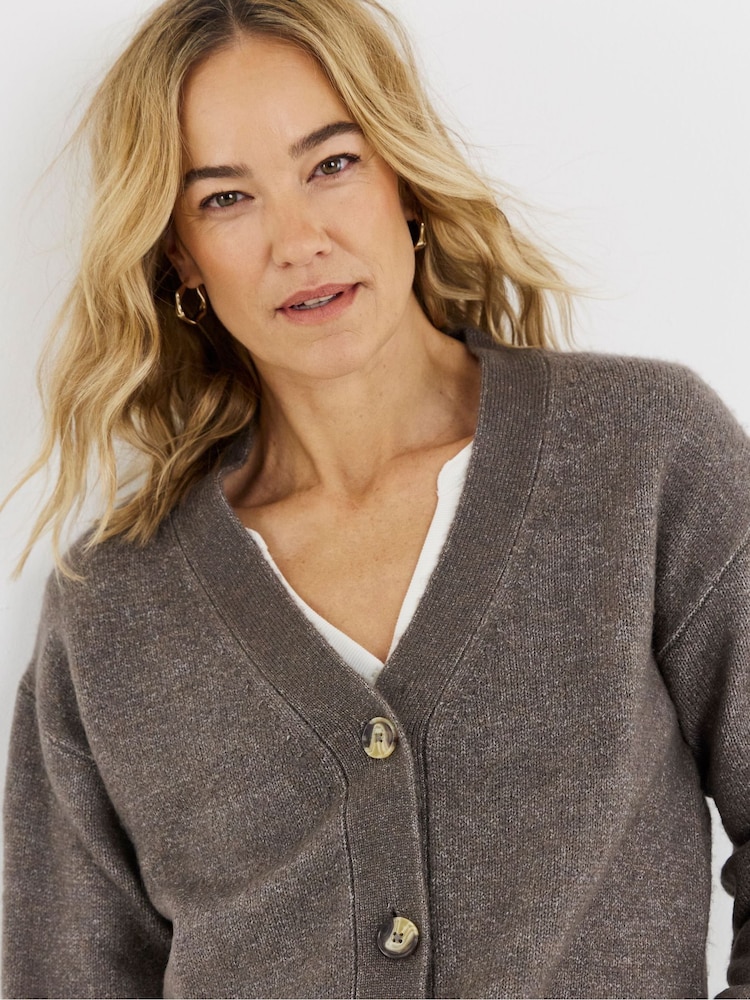 JD Williams Brown Wide Sleeve V-Neck Cardigan - Image 4 of 4