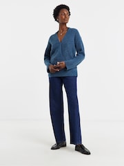 JD Williams Blue Deep V-Neck Knitted Jumper - Image 1 of 4