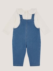 Monsoon Blue Baby Denim Dungaree & Rib Top Set - Image 2 of 3