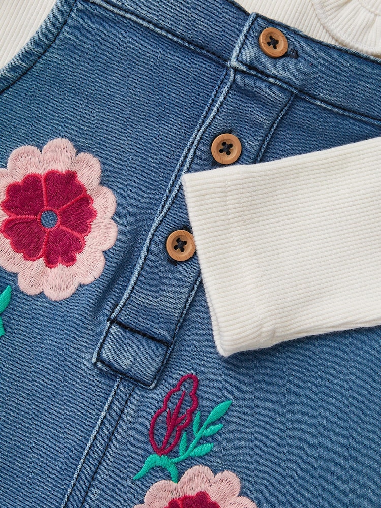 Monsoon Blue Baby Denim Dungaree & Rib Top Set - Image 3 of 3 Monsoon Blue Baby Denim Dungaree & Rib Top Set - Image 3 of 3