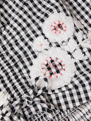 Monsoon Floral Embroidered Gingham Cut Out Dress - Imaginea 4 din 4