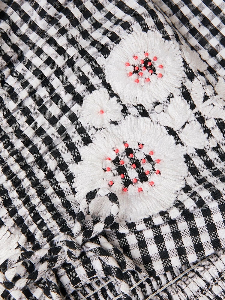 Monsoon Floral Embroidered Gingham Cut Out Dress - Imaginea 4 din 4