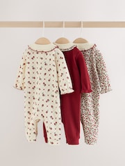 Berry Floral Collar Baby Sleepsuits 3 Pack (0mths-2yrs) - Image 9 of 13
