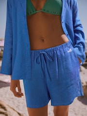 self. Cobalt Blue Beach Co-ord Shorts with Linen - Image 1 of 4