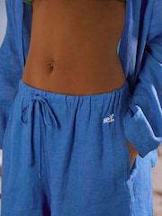 self. Cobalt Blue Beach Co-ord Shorts with Linen - Image 3 of 4