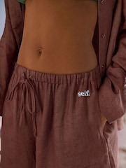self. Chocolate Brown Beach Shorts with Linen - Image 3 of 4