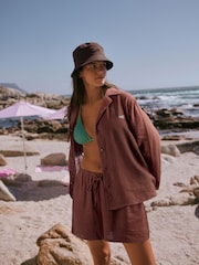 self. Chocolate Brown Beach Shorts with Linen - Image 4 of 4