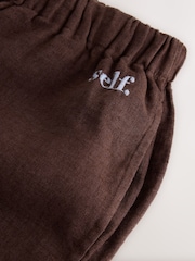 self. Chocolate Brown Beach Shorts with Linen - Image 6 of 6