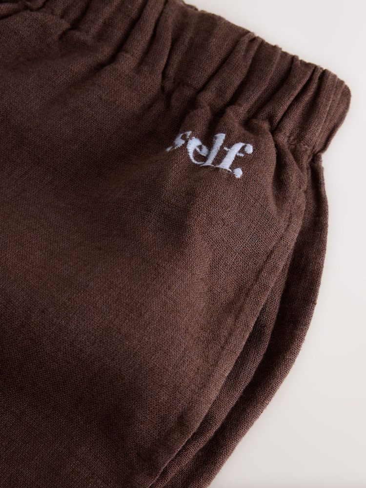 self. Chocolate Brown Beach Shorts with Linen - Image 6 of 6