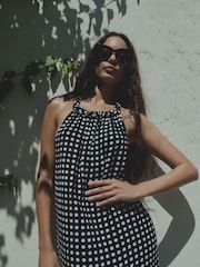 Chantelle Monica Halta Neck Cotton Beach Black Polka Dot Dress - Image 1 of 4