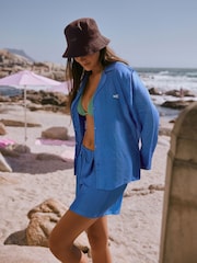 self. Cobalt Blue Beach Co-ord Shirt with Linen - Image 2 of 4
