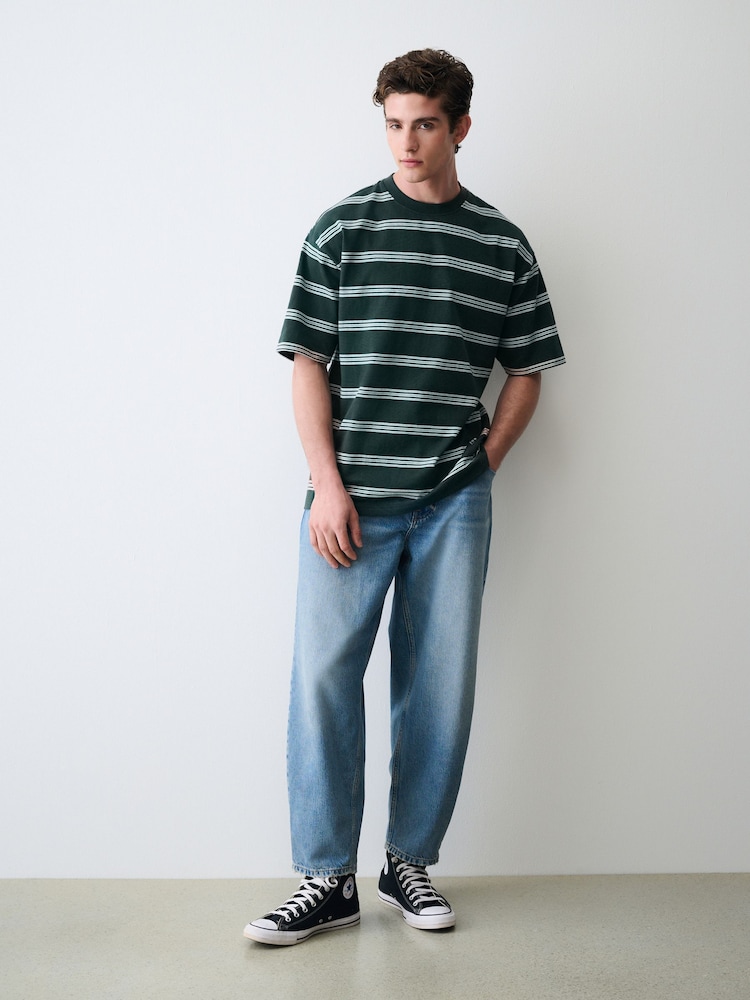 Green Striped Heavy Weight T-Shirt - Image 2 of 7 Green Striped Heavy Weight T-Shirt - Image 2 of 7